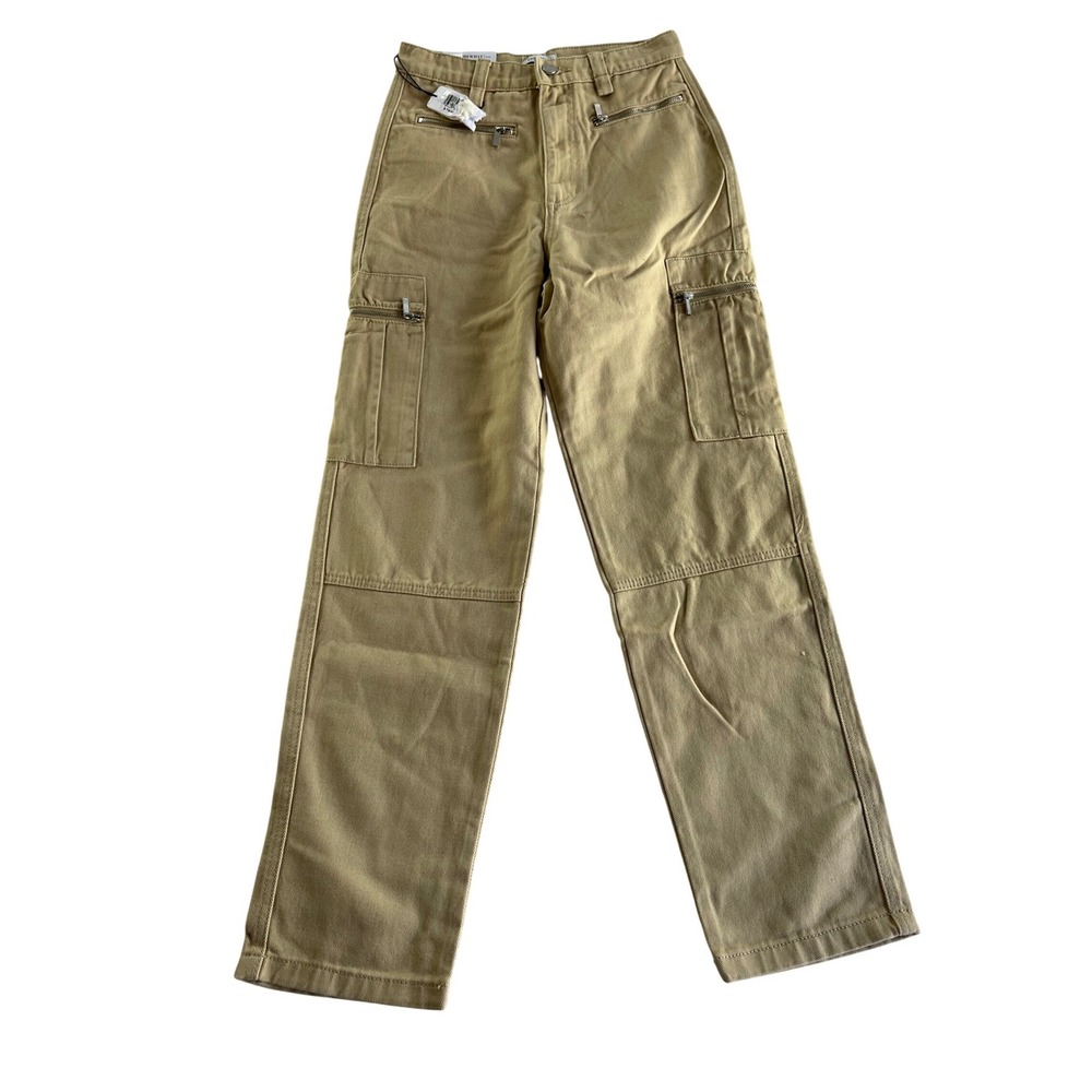 WeWoreWhat High Rise Moto Cargo Pants Khaki Tan Cotton Utility Size 25 NWT